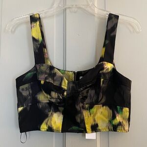 Topshop Black and Yellow Floral Crop Top